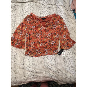 NWT BCX Floral Summer Blouse Womens Size XS Orange Floral